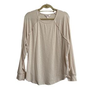 LC Lauren Conrad Cream Long Sleeve Ruffle Trim Top